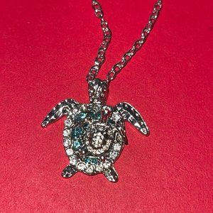 Rhinestone Turtle Mother Baby Pendant Chain Necklace Jewelry